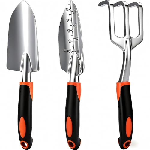 Garden Tools Set, 3-Piece Heavy Duty Gardening Hand Tools - color: Orange