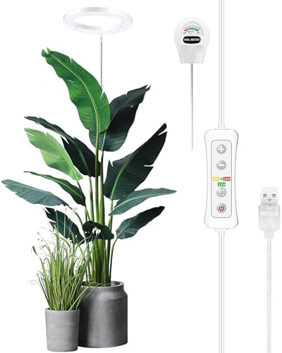 yadoker LED Growing Light, Full Spectrum for Indoor Plants, Paired with a Soil Tester,Height Adjustable, Automatic Timer, Low Safe Voltage, Ideal for Large Plants - color: White ST, size: 1 Pack