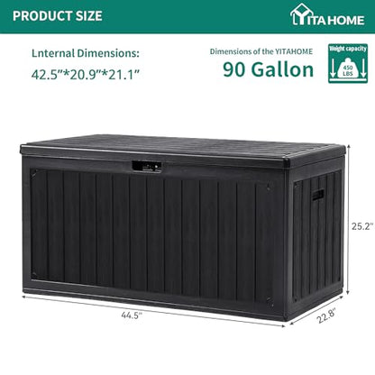 YITAHOME 90 Gallon Large Deck Box - color: Black, size: 90 Gallon