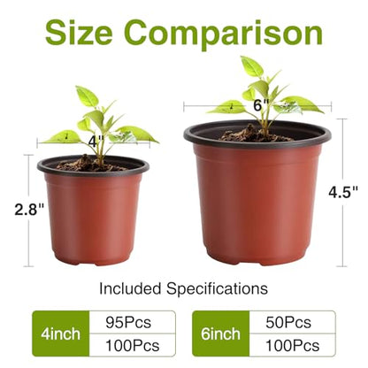 Delxo 4 Inch Nursery Pots 100 Pack Plastic Small Seed Starter Pot Red