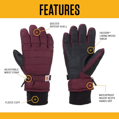 Carhartt Women's Waterproof Insulated Quilted Knit Cuff Glove - color: Black, size: Medium