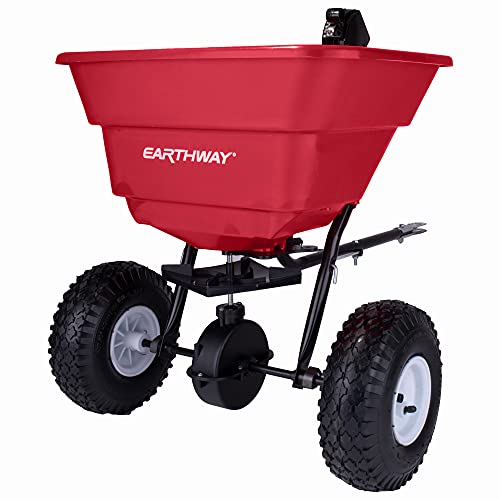 EarthWay Products 2050TP 80lb Towable Broadcast Spreader - Pull Behind Spreader, ATV Spreader for Lawn Mower - Adjustable Fertilizer and Seed Spreader with Easy Flow, Durable Frame