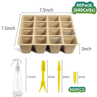 TCBWFY 640Cells Seedling Start Trays,40 Pack Peat Pots Seedling Pots Biodegradable,Seedling Starter Kit,Organic Germination Plant Starter Trays - size: 640cells-40pcs