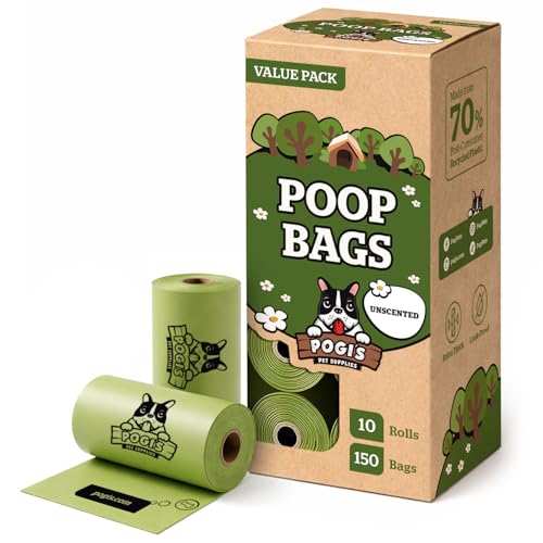 Pogi’s Dog Poop Bags – Leak-Proof & Extra Thick Pet Waste Bags (Unscented, 10 Rolls, 150-Count) - color: Unscented, size: 1 Count (Pack of 150)