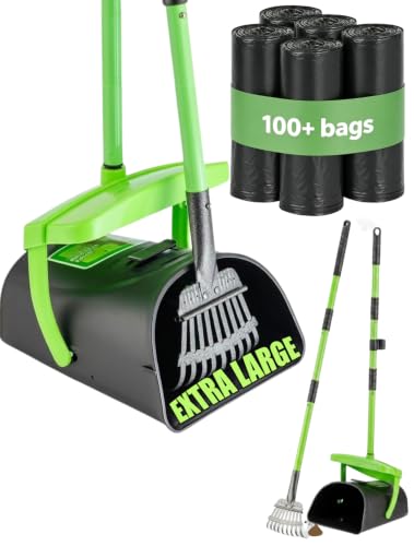 MXF 40.16" Pooper Scooper Set – Swivel Bin & Rake Kit with 100 Waste Bags