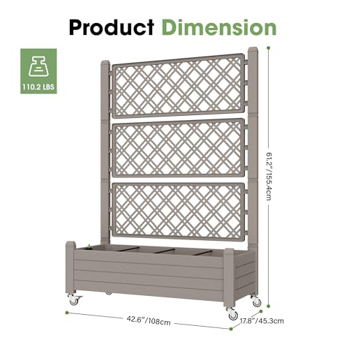 Fancyango Raised Garden Bed with Wheels 61.2" H -Medium Gray - color: Medium Gray, size: 61.2"H