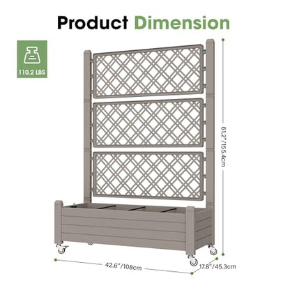 Fancyango Raised Garden Bed with Wheels 61.2" H -Medium Gray - color: Medium Gray, size: 61.2"H