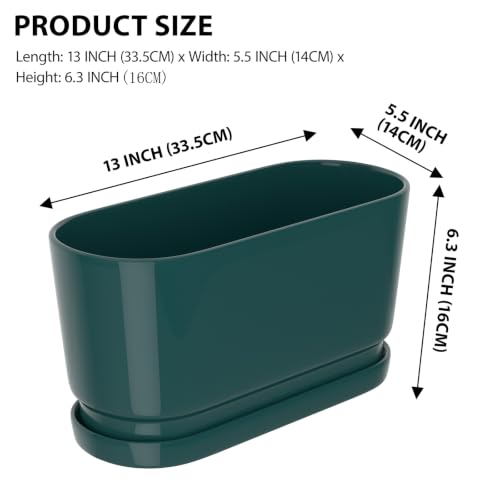 13" Rectangular Ceramic Planter with Drainage and Saucer, Green - color: Green, size: Large