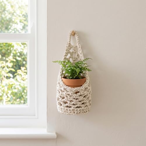 2 Pack 4-inch Macrame Wall Plant Hanger Hanging Planters, Beige - color: Beige, size: 4in