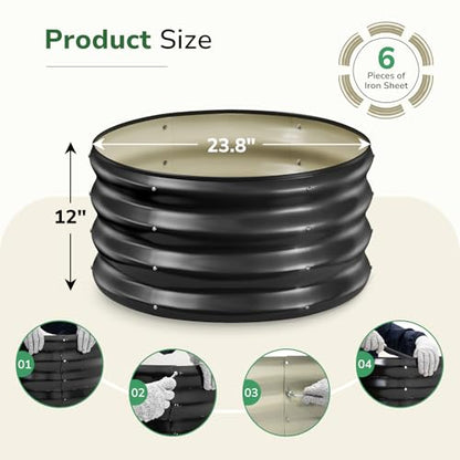GreatBuddy 2x2x1 ft Round Galvanized Raised Bed, Easy-Assembly Raised Garden Bed with Anti-Cut Gloves & Tools, Rust-Proof Garden Bed for Outdoor, Vegetables, Herbs, Small Trees, Black - color: Black 2 Pack