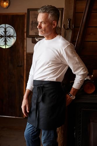 Waist Apron for Men Server Bistro Half 4251BY - color: Black, size: 3 Pack