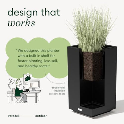Veradek Block Series Pedestal Planter - Tall Rectangular Outdoor Planter - color: Black, size: 32''H x 15.5''W -2 Pack
