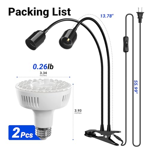 Barrina OG11A2 Clip On Grow Light for Indoor Plants, 5000K 22W(2 x 11W)