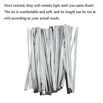 HAHIYO 300Pcs 4 Inches Silver Metal Twist Ties for Bread, Candy, Coffee, Plant Garden, Cellophane Treat Bags, Gift Wrapping, Halloween Party, Cake Present, Art Crafts - color: Silver, size: 4 Inches