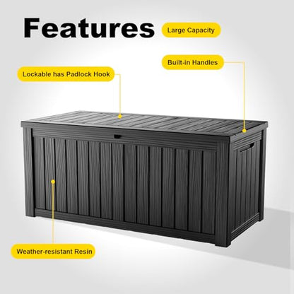 PatioZen 190 Gallon Deck Box Lockable Waterproof UV Resistant Black - color: Black, size: 190 Gallon