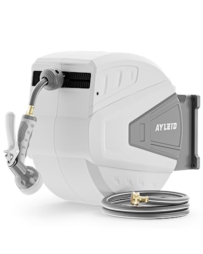 Ayleid Retractable Rubber Hybrid Garden Hose Reel, 1/2"x130ft Wall Mount - color: Light Gray, size: 130FT