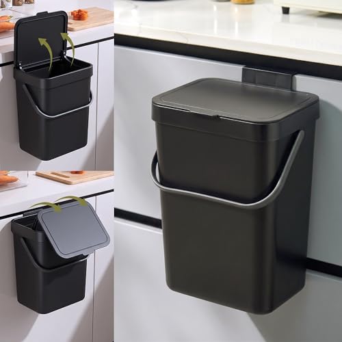 3.2 Gal Hanging Trash Can with Slide Lid, Garbage Can 12L/Black - color: BLACK, size: 12 L / 3.2 Gal - Slide Lid