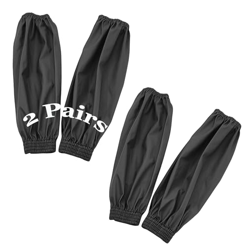 Yzurbu Arm Sleeves Covers, PU Oversleeves Protector for Arm with Elastic Cuffs, Waterproof, Oilproof, Acid Resistant - color: Black - 2 Pairs