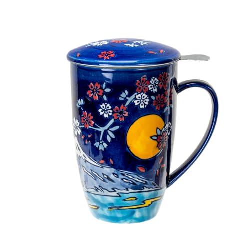 Tea Mug With Lid and Stainless Steel Infuser For Loose Leaf Tea Bag,15oz Tea Cup Porcelain, Hot Beverage Everyday Use Home Office, Gift Boxed (Fuji Mountain) - style: Fuji Mountain