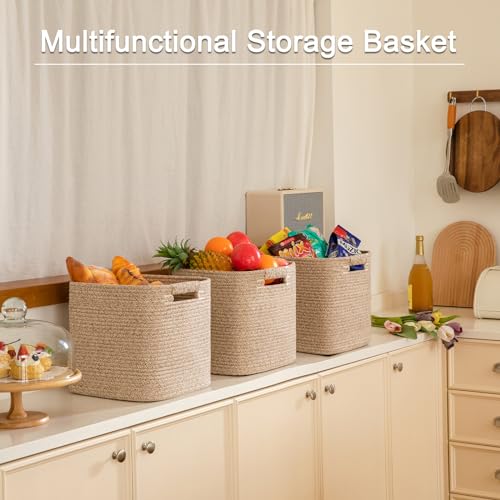OIAHOMY Storage Cubes 11 Inch Storage Bins 3-Pack Square Baskets Brown - color: Brown