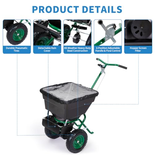 Push Broadcast Spreader, 100lb Large Capacity, 12ft Broadcast Width - color: Green+100LBS