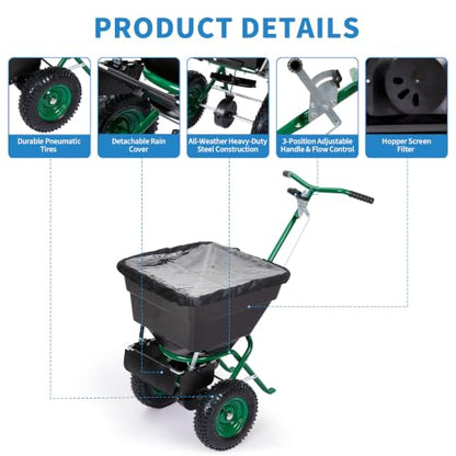 Push Broadcast Spreader, 100lb Large Capacity, 12ft Broadcast Width - color: Green+100LBS