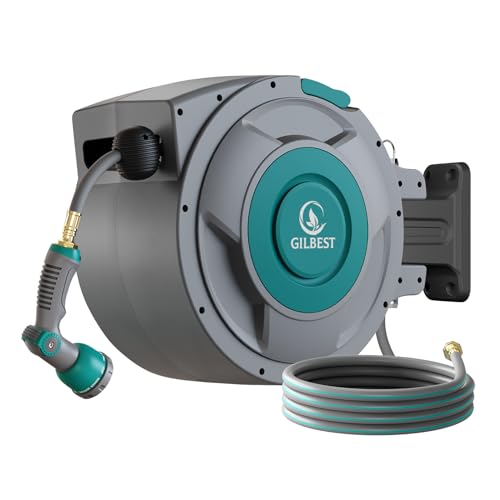 5/8" x 100 ft Retractable Garden Hose Reel, Heavy Duty Water Hose Reel - color: Green, size: 5/8in 100FT+6.5FT