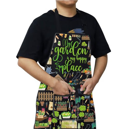 WZMPA Gardening Apron With Pockets Gardener Gifts The Garden Is My Happy Place Adjustable Apron For Gardener Florist - color: Happy Place F Ap