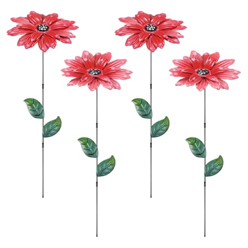 M METERXITY 4 Pack Large Flower Garden Decor Stakes, 13 Inch Waterproof Metal Garden Stakes Spring Decorative for Indoor/Outdoor/LawnBed/Bouquets/Patio/Terrace/Home Decor [2 Pink & Red] - color: 2 Pink & Red