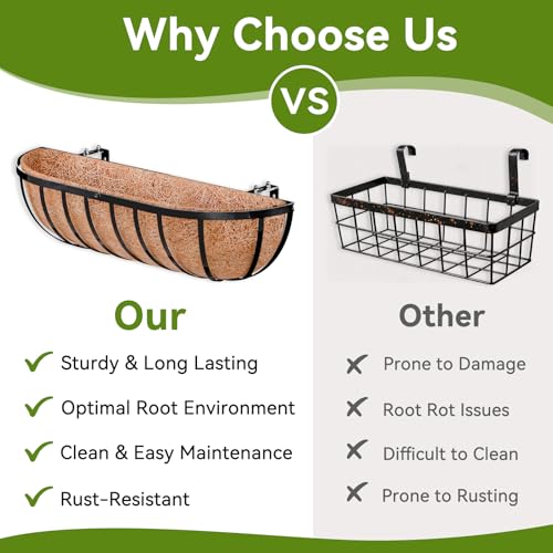 Halatool 24 Inch Railing Planter Box, 2 Pack Trough Planter Box for Outdoor - color: Semi-circle