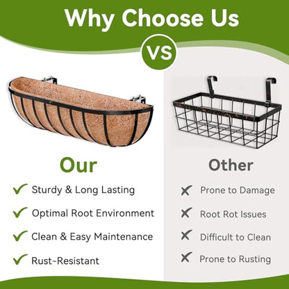 Halatool 24 Inch Railing Planter Box, 2 Pack Trough Planter Box for Outdoor - color: Semi-circle