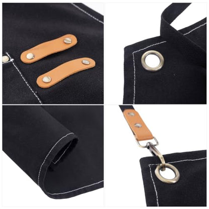 Canvas Tool Apron, Heavy Duty Multi-Pocket, Crossback Adjustable - color: Black