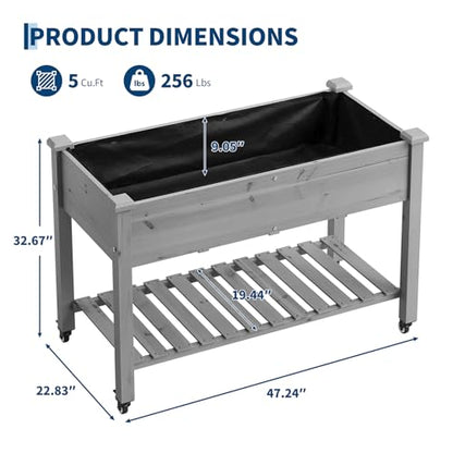 Garvee 48x24x32 Raised Garden Bed w/Lockable Wheels