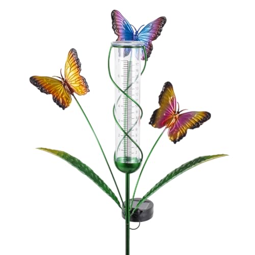 Solar Rain Gauge with 7-Inch Plastic Tube, Butterfly Decor - color: Multi-Butterfly