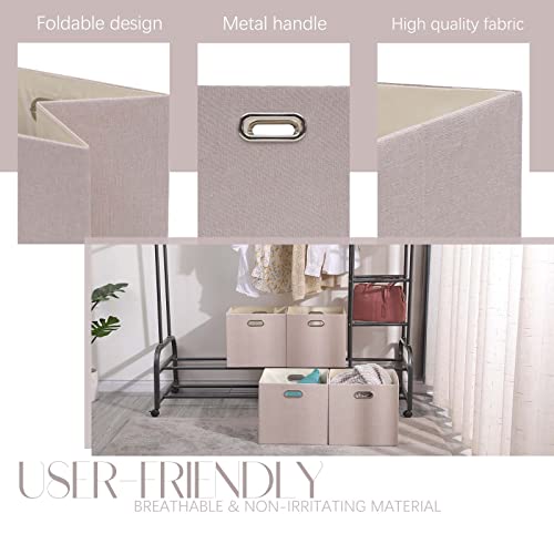 13x13x13 Inch Foldable Cube Storage Bins with Metal Handles, 4 Pack - color: Beige brown, size: 13 IN (4 Pack)