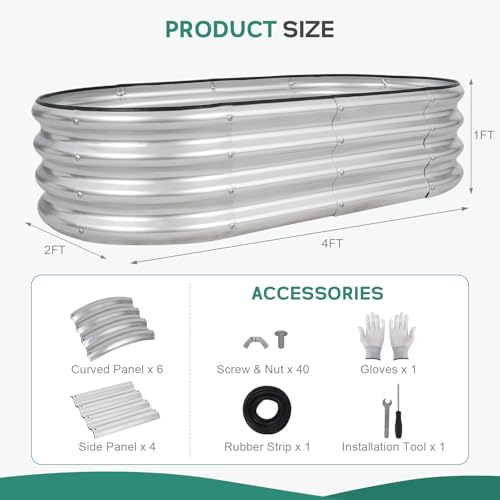 Galvanized Raised Garden Bed, 4x2x1ft, 2 Pack, Silver - color: Silver, size: 4×2×1ft (2 Packs)