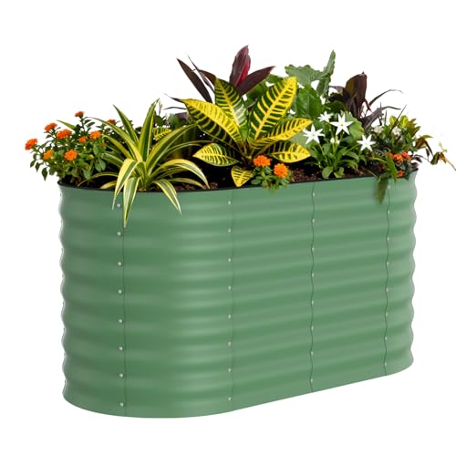 Garvee 4x2x2ft Galvanized Raised Garden Bed, Oval Outdoor Metal Planter Box - color: Green-oval, size: 4x2x2ft