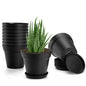 10 Pack 6 inch Plastic Plant Pots with Drainage Holes and Tray - color: Black, size: 10 Pack-6in