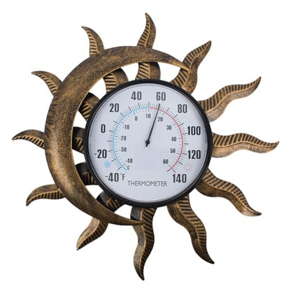 14" Sun-Moon Outdoor Thermometer, No Need Battery - color: Sun & moon