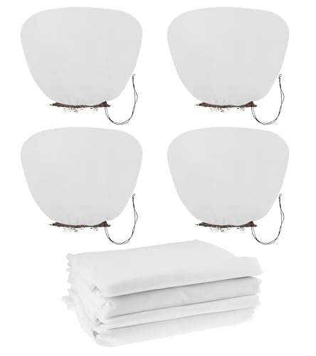 4PCS Winter Plant Covers Freeze Protection with Drawstrings 39x39″ - color: White