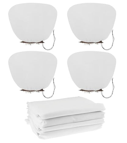4PCS Winter Plant Covers Freeze Protection with Drawstrings 39x39″ - color: White