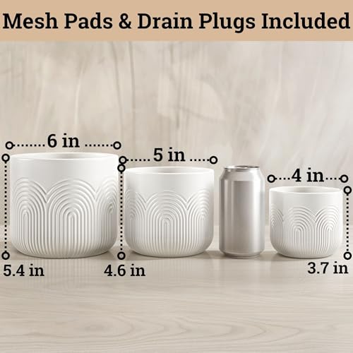 Ceramic Pots for Plants Set of 3, 6, 5, 4 Inch Diameter with Drainage Holes