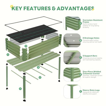 Elevated Raised Garden Bed Outdoor with Leg for Patio, 2' X 4', Green - style: Basic Green(No Casters, No Shelf)