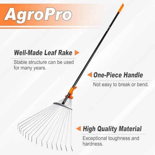 Leaf Rake for Lawns, Adjustable Garden Rake for Leaves with Long Handle, 61 Inches