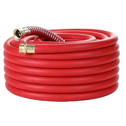 Guitrees 50FT 3/4 Heavy Duty Rubber Garden Hose - 300psi Working, 1000psi Burst - Hot/Cold Water - Five-Layered Braiding for Durability - Versatile for Gardening, Agriculture, Construction(Red) - color: Red, size: 3/4 50FT Male to Female
