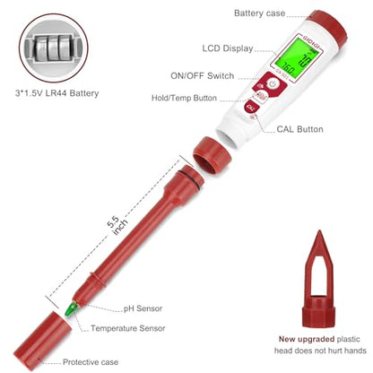Digital pH Meter with Calibration Kits for Soil Water Food