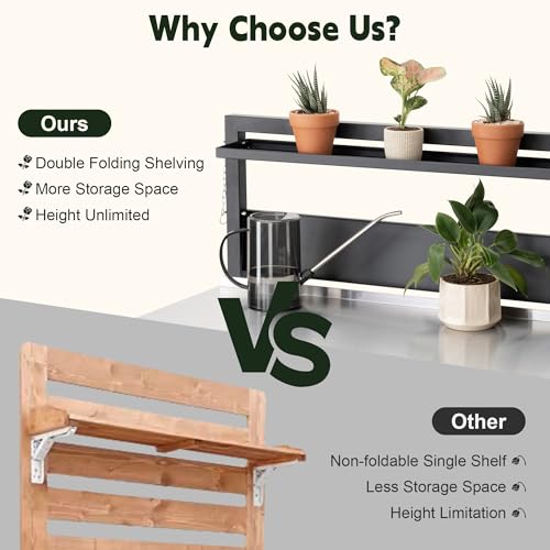 FEASTO Outdoor Potting Bench Table with Storage Cabinet - color: Black