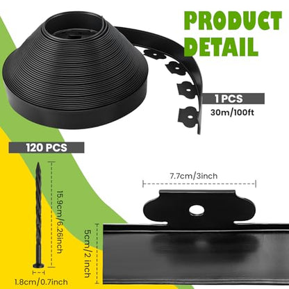 Garden Edging Coil 2" x 100', Landscape Edging Kit with 120 Spikes