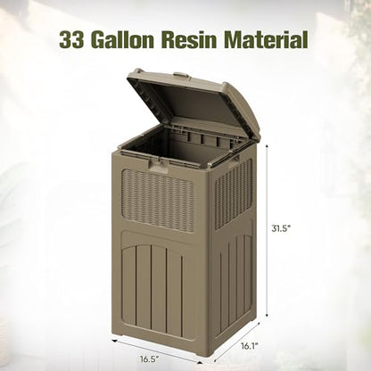 Devoko 33 Gallon Outdoor Trash Can, Hideaway Garbage Bins with Tiered Lid - color: Brown, size: 1 Pack