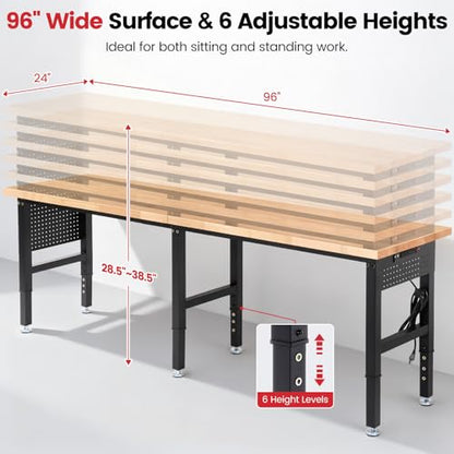 ENJOYWOOD 96 Inch Heavy Duty Work Bench Adjustable Height Work Table - size: 96" Standard